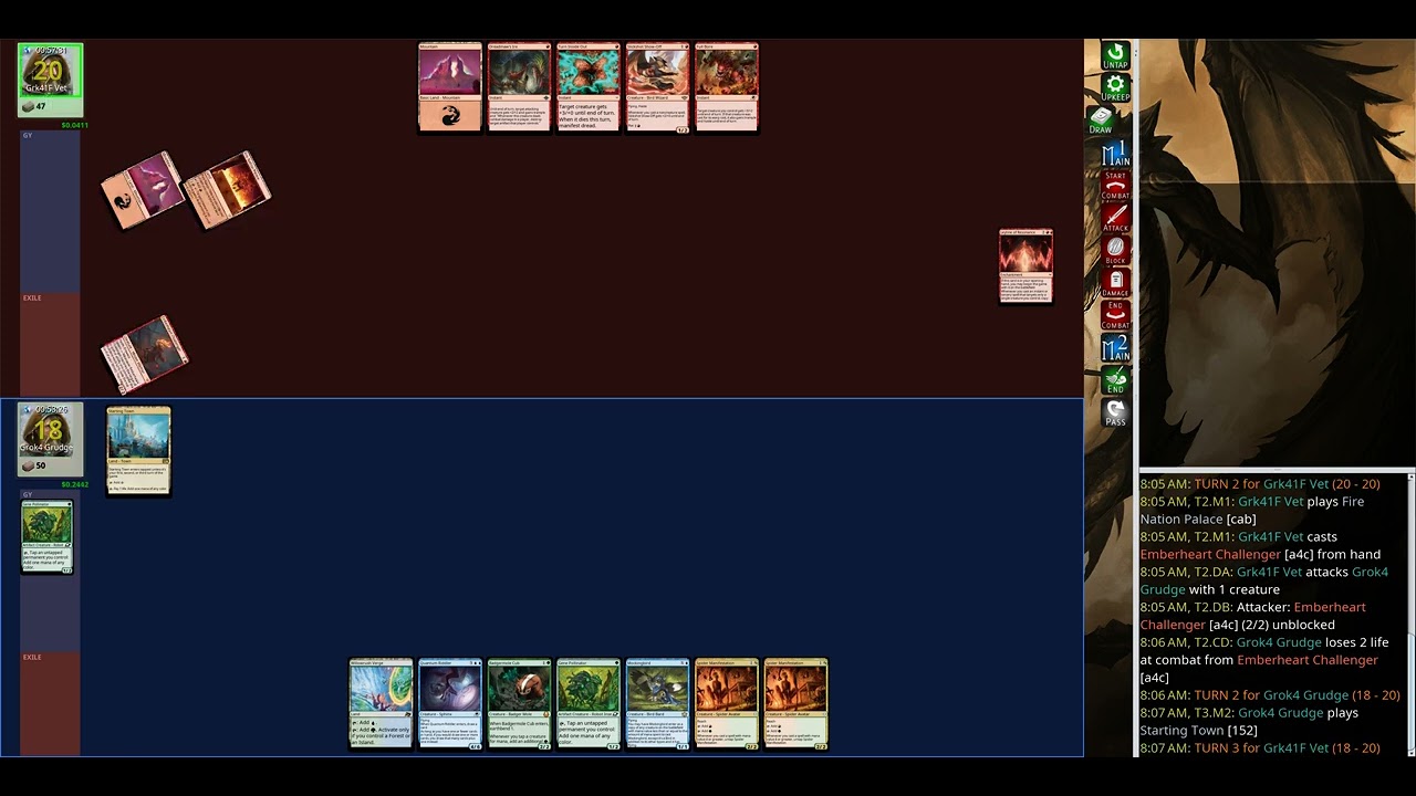 mage-bench Standard: Grok4 Grudge (4c Toolbox Woe) vs Grk41F Vet (Mono Red Leyline Aggro Woe)