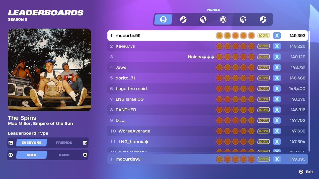 [Fortnite Festival S5] The Spins Expert Vocals 100% FC 1st Place All Perfects