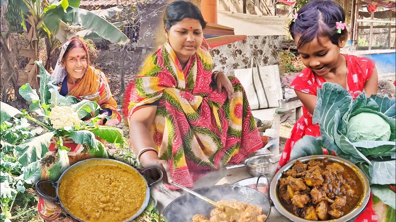 Baganer Fulkopi Alu Diye Khichuri Ranna, Mangsho, Badhakopir Bora, Tomato Chutney Ranna Korlam