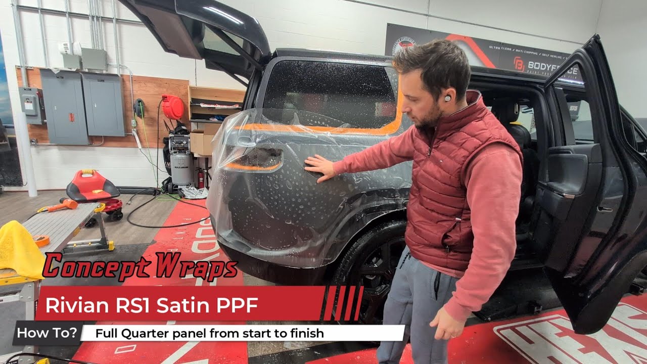 Rivian RS1 Quarter panel Wrap in Satin Paint Protection Film - Hexis BodyfenceXS