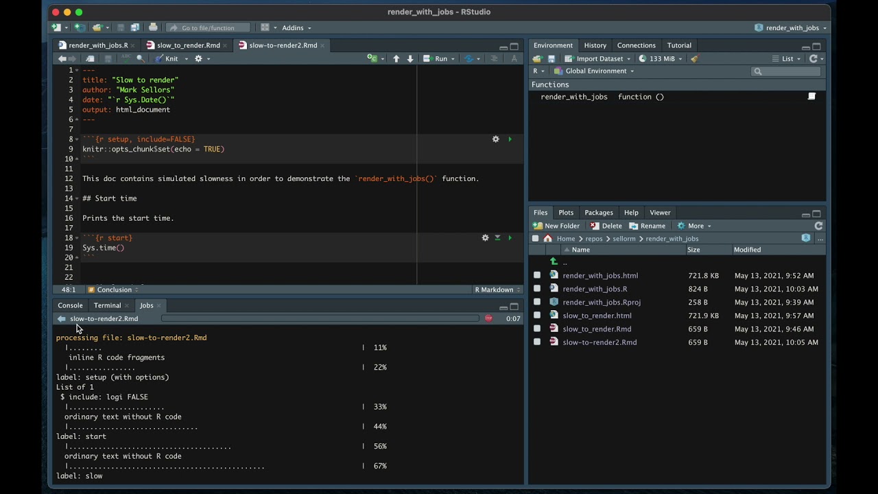 Render Rmarkdown documents using RStudio's background jobs feature