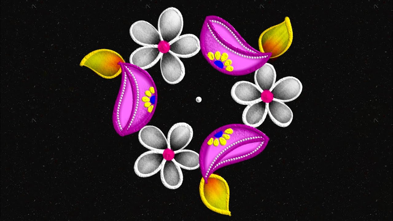 Amazing 5-3 dots Flower Rangoli🌸| Margazhi vilakku kolam | Flower muggulu | Simple Diya rangoli