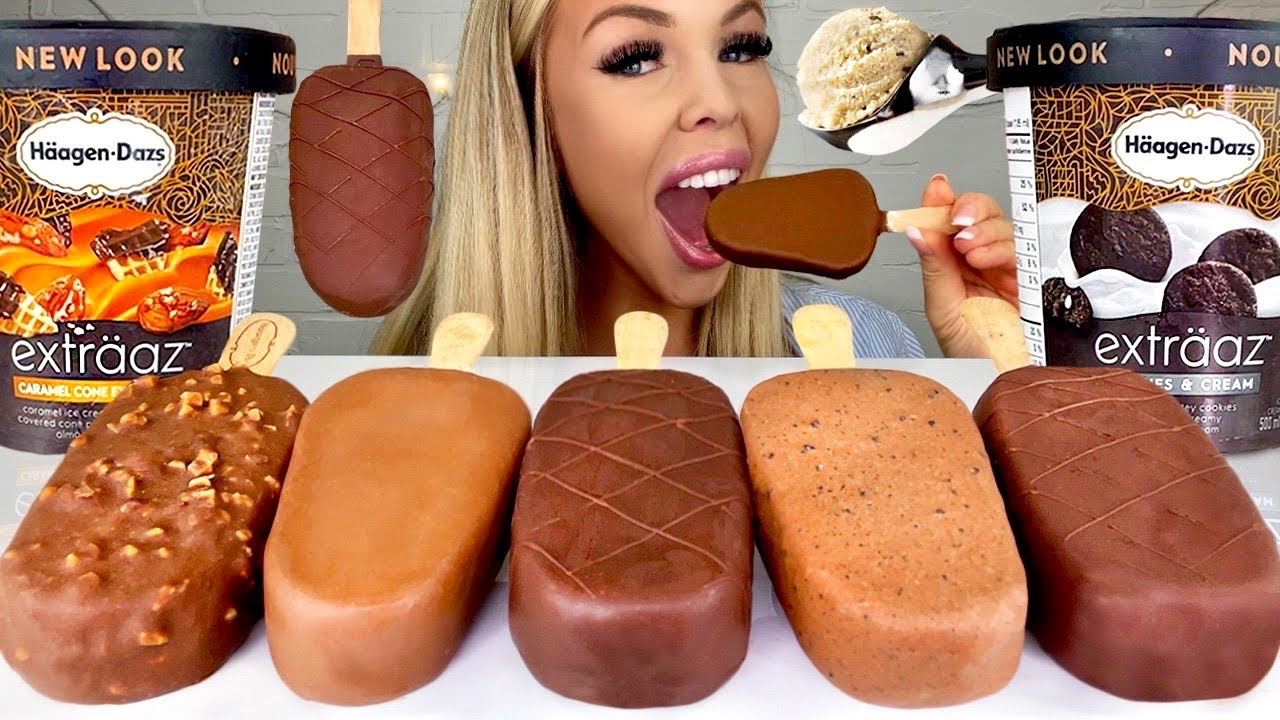 ASMR HAAGEN DAZS SALTED CARAMEL ICE CREAM, COOKIES AND CREAM MUKBANG 먹방