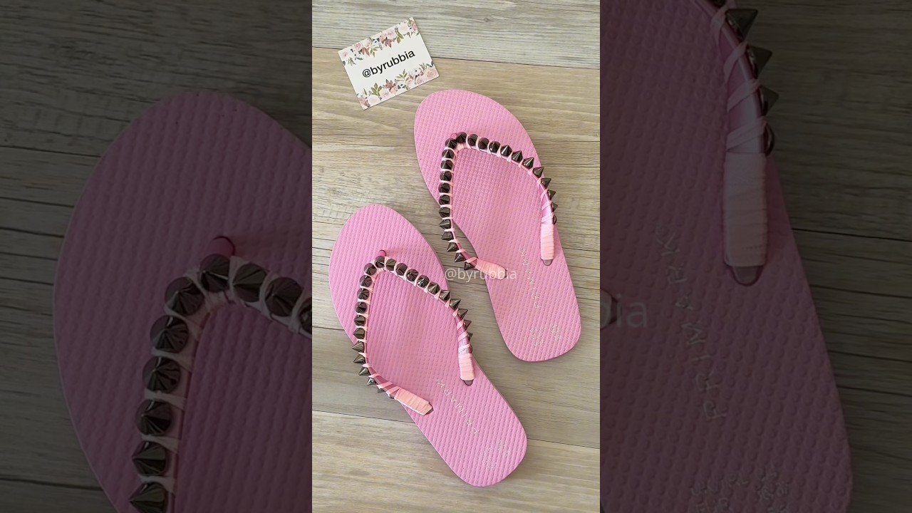 Gave my flip flops a tiny makeover with ribbon and studs, what do you think? #diy #flipflops #shorts