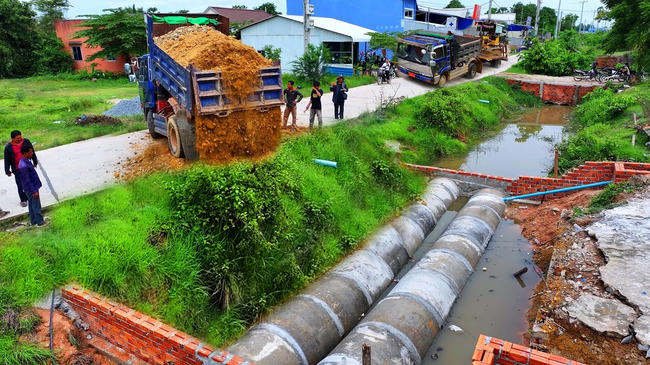 Impressive Full 3 Project in 1 Videos !! Nice Action Bulldozer D20P Komat'su pushing Stone Develop