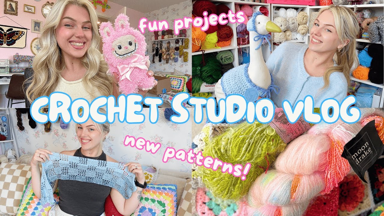 Crochet with me / Studio VLOG - fun projects, porch goose fits, and writing new summer patterns!