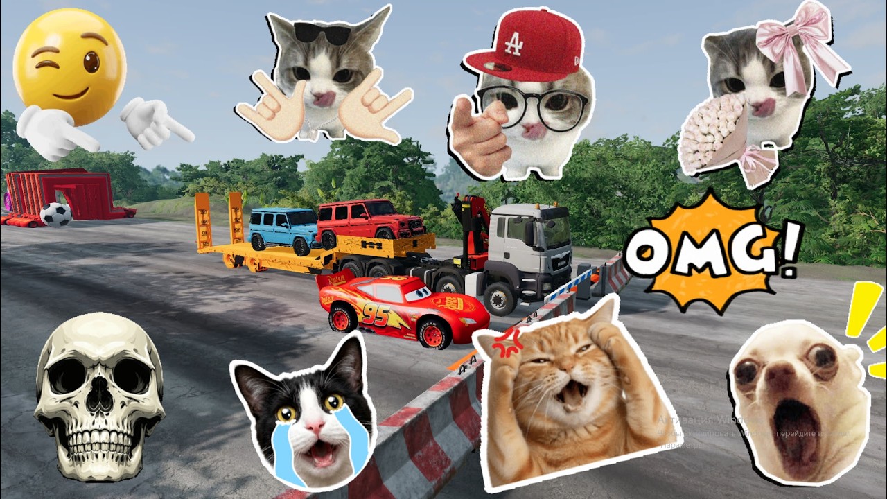 Flatbed Truck McQueen | Truck Transport | BeamNG Pothole Challenge | Train Collision #02#beamngdrive