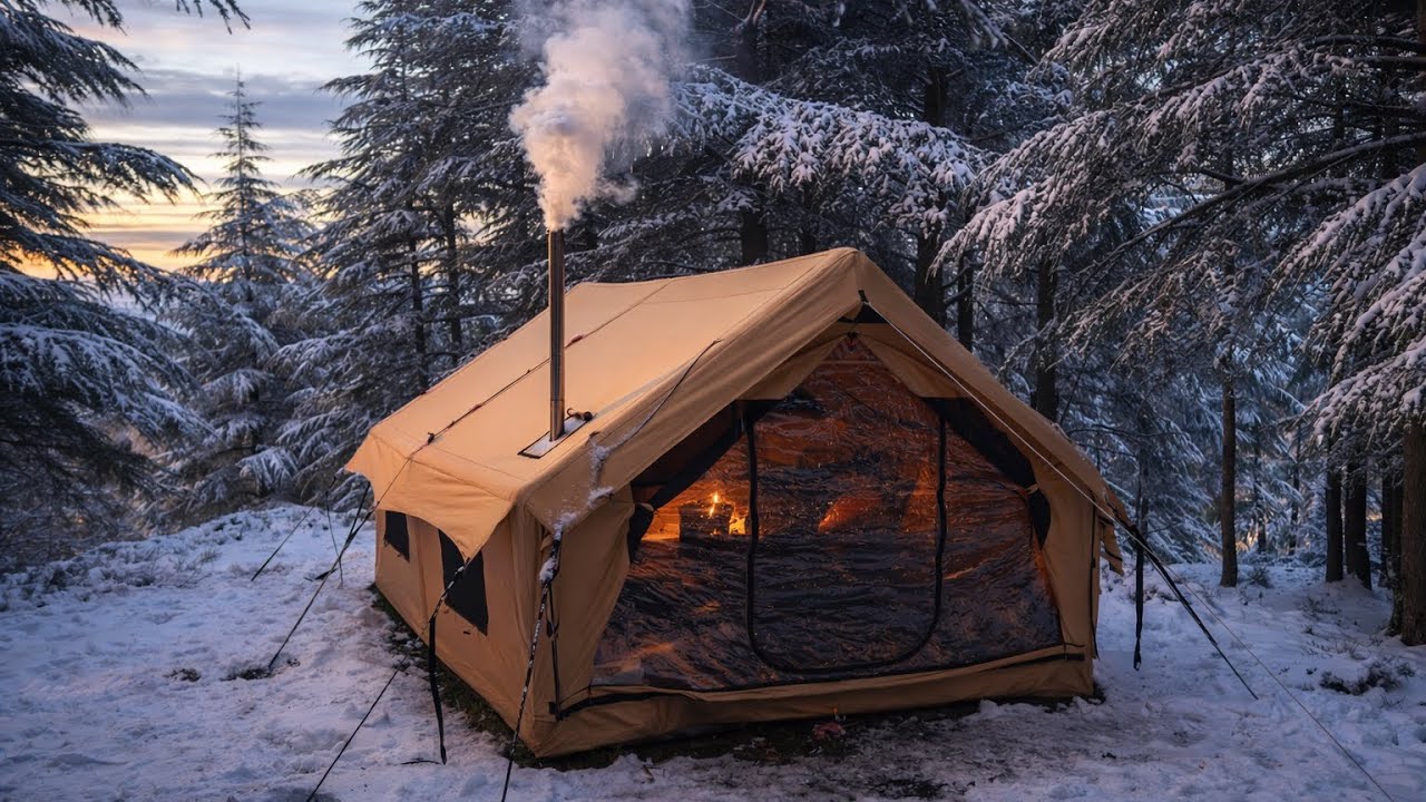 Winter Solo Camping in Heavy Snow | Hot Tent Survival & Peaceful ASMR