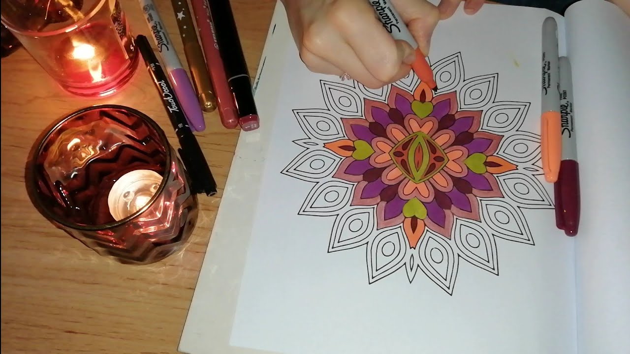 Mandala Color with me with markers ~ with calm music | Coloriage ensemble | No talking