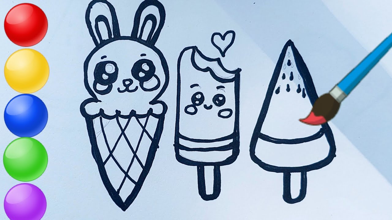 How to draw cute ice cream,সহজ আইস ক্রিম আঁকা colouring for kids  & toddlers। Step by step painting,