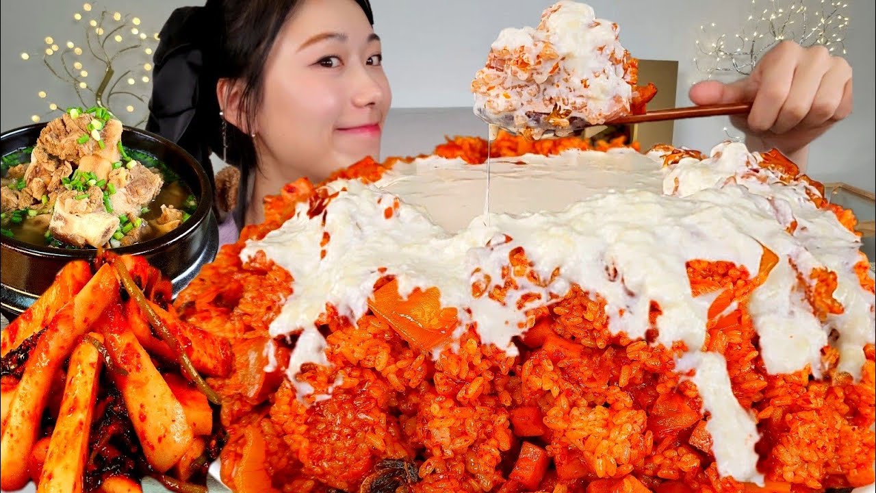 ASMR 이제야 먹지만 이거 진짜 레전드네요?! 크림 김치볶음밥 갈비탕 총각김치 리얼먹방 :) Cream kimchi fried rice MUKBANG