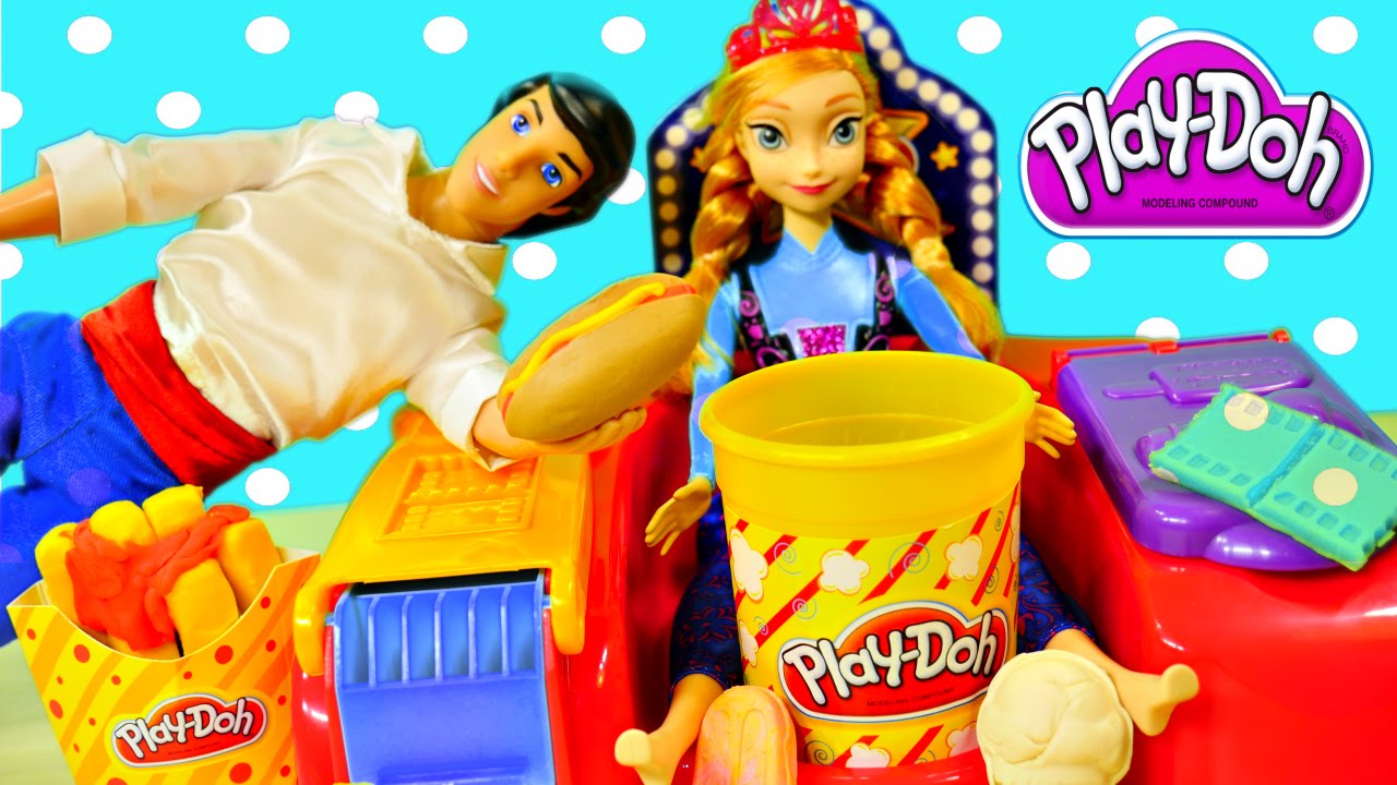 Play Doh Poppin Movie Snacks Playdough Popcorn Ice Cream and Frozen Barbie Anna