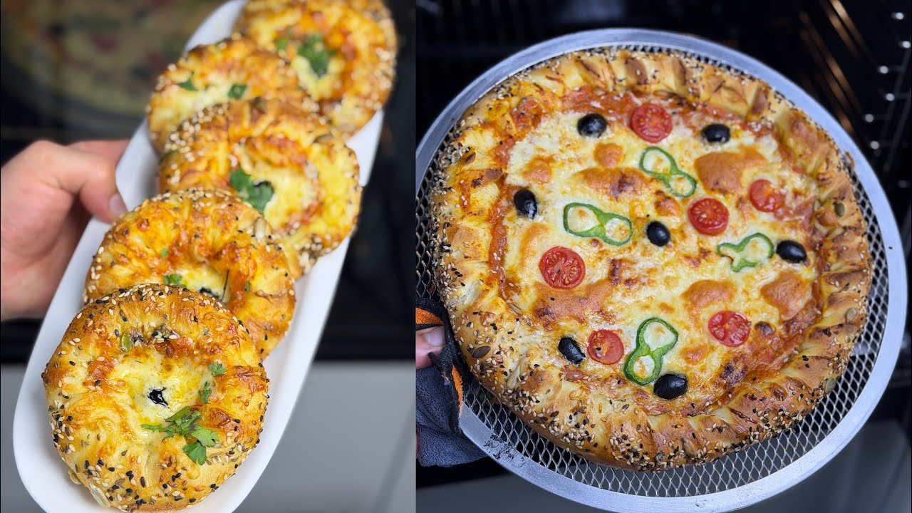 وصفة اليوم ميني بيتزا مع بيتزا بحجم عائلي 🤤وزيد بالعجينة السحرية لي تخدموا بيها جميع أنواع المملحات 