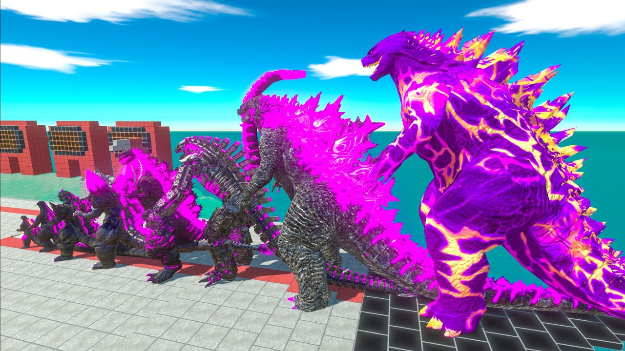 EVOLUTION of THUNDER GODZILLA 2014 PURPLE Size Comparison VS Team Red DESTOROYAH + TITANUS RED
