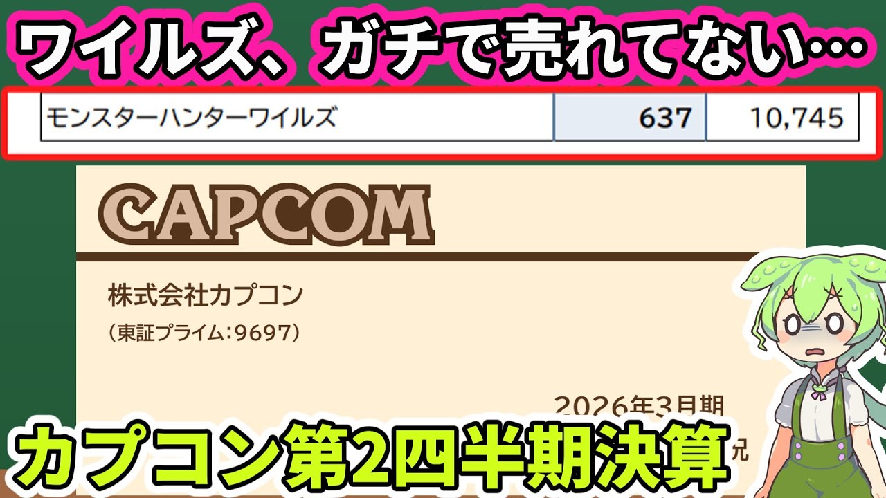 【悲報】ワイルズ、ガチで売れてなかった／カプコン2026年3月期第2四半期決算概況（ずんだもん解説、モンハンワイルズ） 【Monster Hunter Wilds】