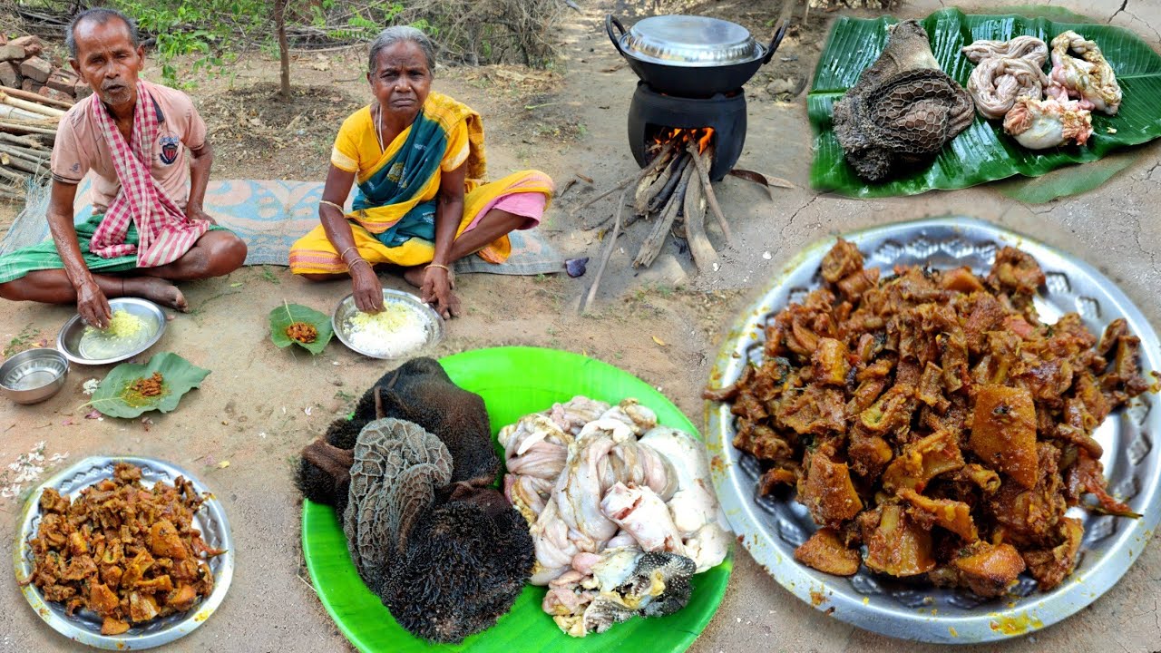 GOAT INTESTINE CURRY cooking & eating village style |mutton boti recipe |village food