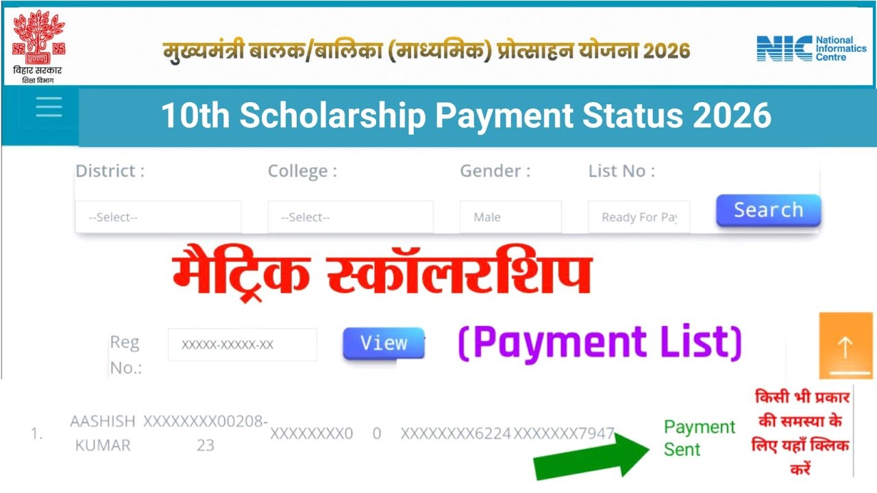 पैसा आना शुरू- 10th Scholarship Payment Status 2026 | Bihar Board 10th Scholarship Payment List 2026