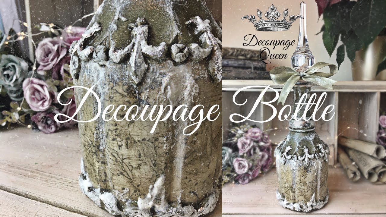Decoupage on Glass Bottle with Rice Paper by Iveta Ziedina