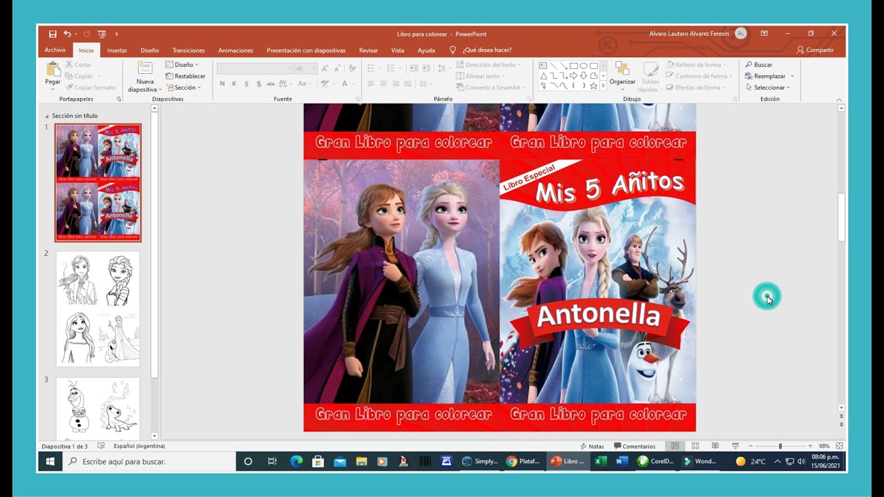 Libritos para pintar y colorear dibujos de Frozen y editar en powerpoint