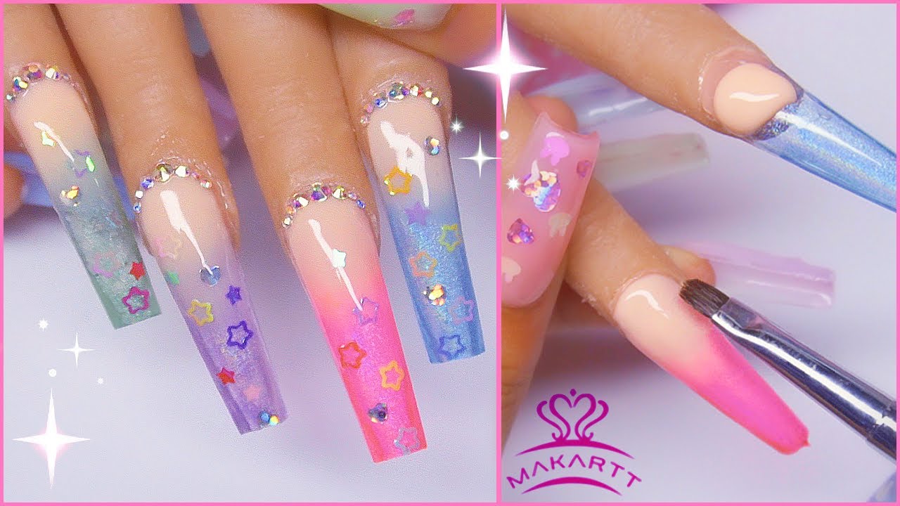 MAKARTT Polygel HOW TO Perfect Ombré Blend! HOLO Gels from Madam Glam + Swatches