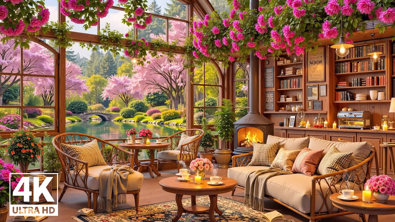 Rainy Spring Coffee Shop Ambience 🌸 Soothing Jazz Music for Relaxing, Study & Stress Relief #8
