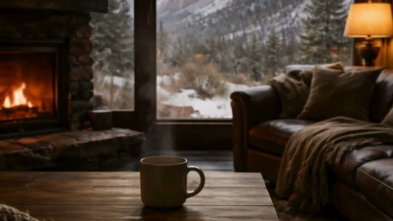 Winter Fireplace Ambience with Snowfall | Cozy, Calm, No Music (1 Hour)