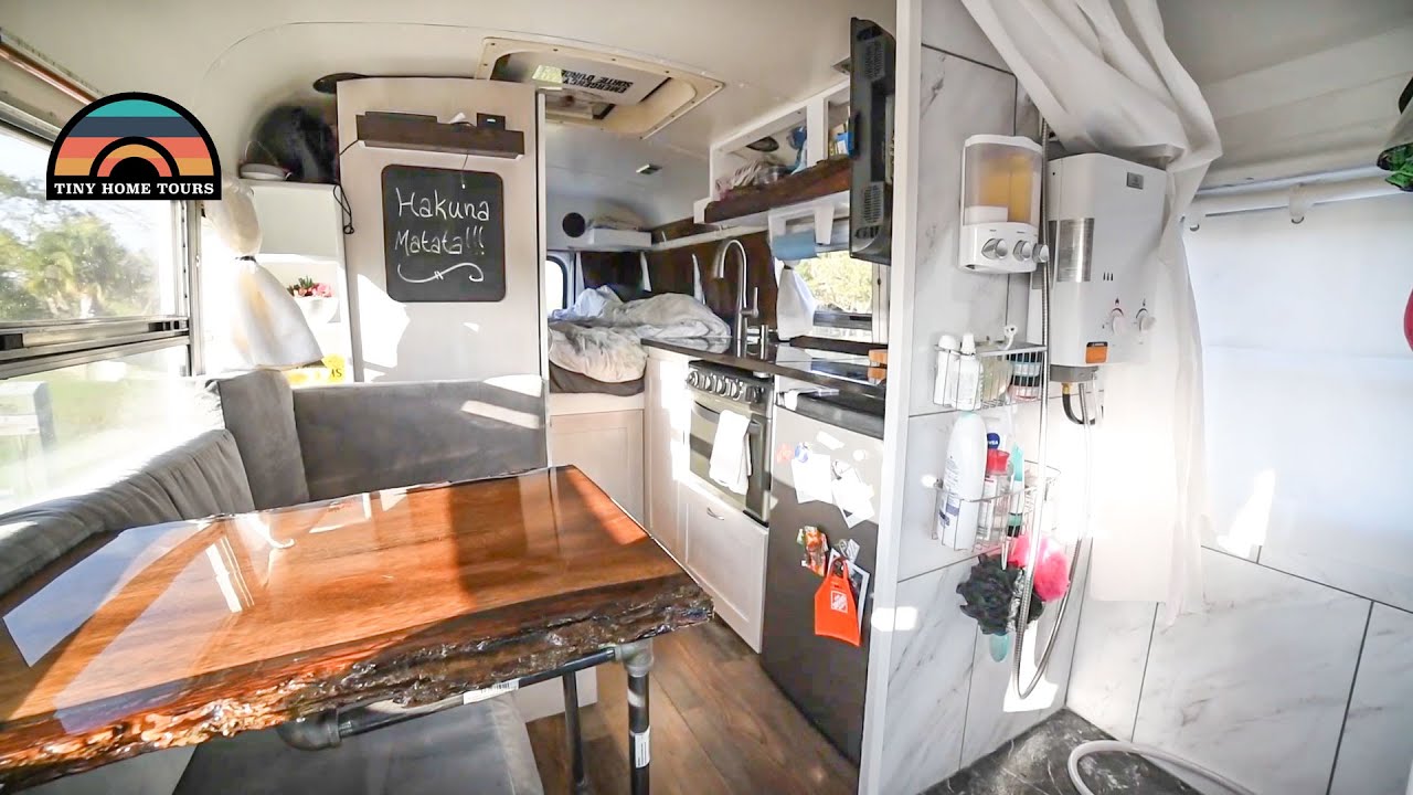 Carpenters DIY Mini School Bus Conversion W/ Shower - Full Time Bus Life
