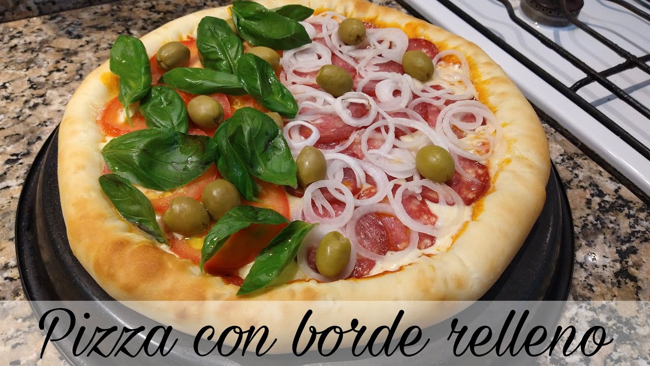 Como hacer pizza casera  con BORDE RELLENO de queso / Receta fácil y rápida / Súper rico y económico