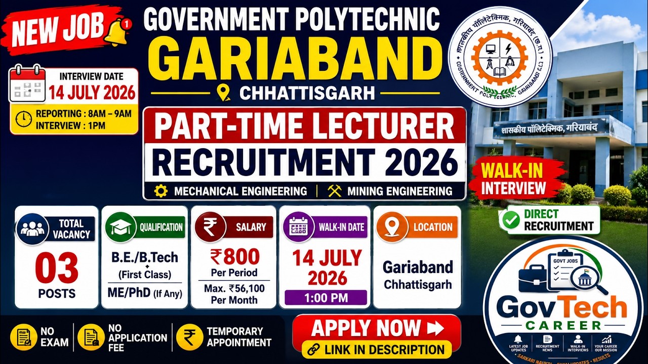 💥 Lecturer Recruitment 2026 | Direct Walk-In Interview | 03 Vacancies | ₹800/Period | Apply Now