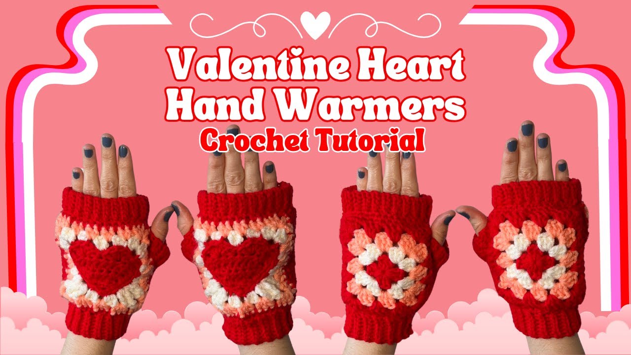 Valentine heart hand warmers crochet tutorial ❤️ #crochet