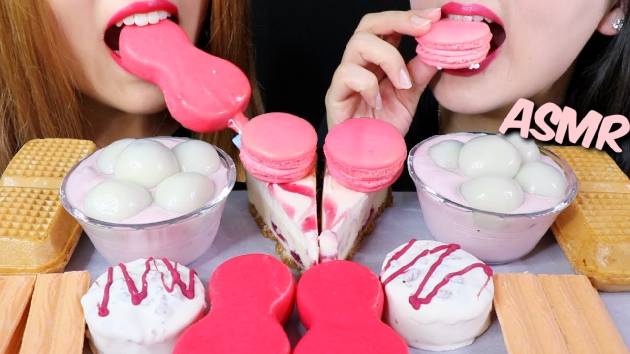ASMR STRAWBERRY CHEESECAKE, RICE BALLS, MACARONS, ICE CREAM, BERRY HEIM 리얼사운드 먹방 | Kim&Liz ASMR