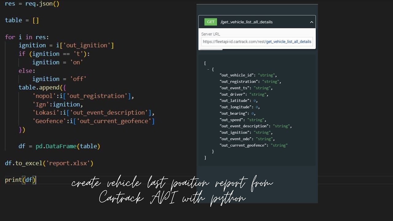 Vehicle last position report from Cartrack API with python