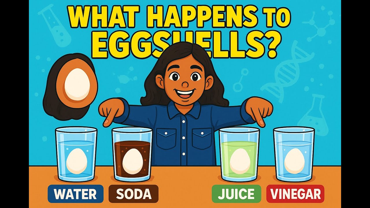 What Happens to Eggshells in Soda, Juice & Vinegar? | Science Experiment for Kids! | Grade 5 Science