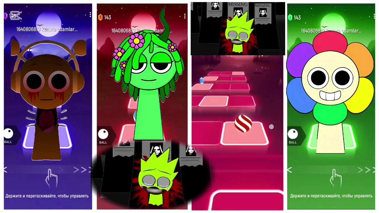 Sprunki OC Oren vs Vineria vs Raddy vs Dandy tiles hop EDM Rush