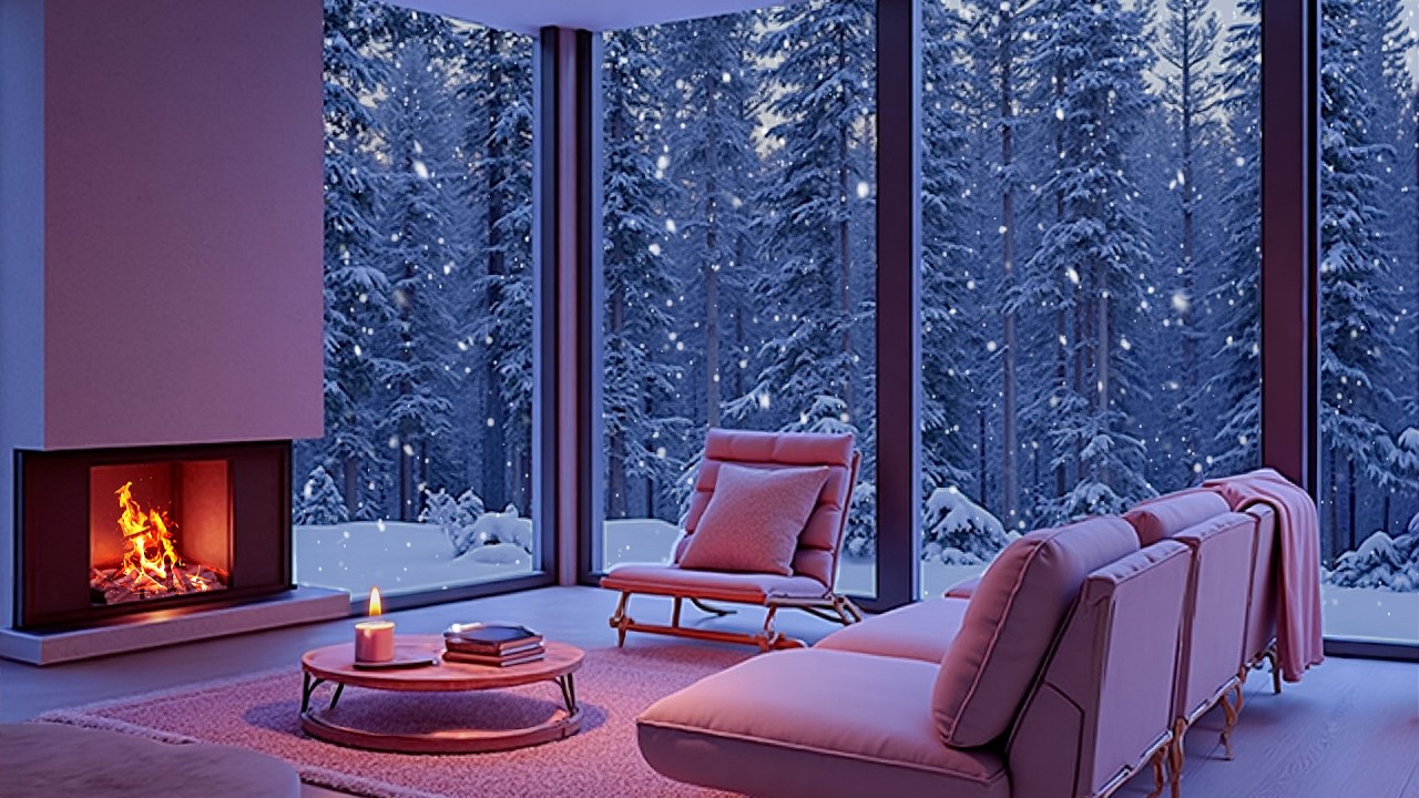 Snowstorm Night at a Silent Winter Cabin 🌨️🔥 | Wind Sounds & Fireplace Ambience for Relaxation