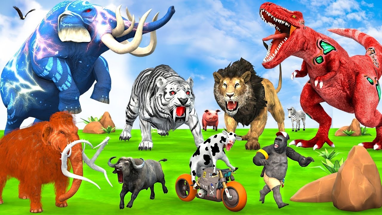 The Ultimate Battle 40 Wild Animals Mammals vs GIGA T-REX Dinosau Epic Run Zigzag Down Course