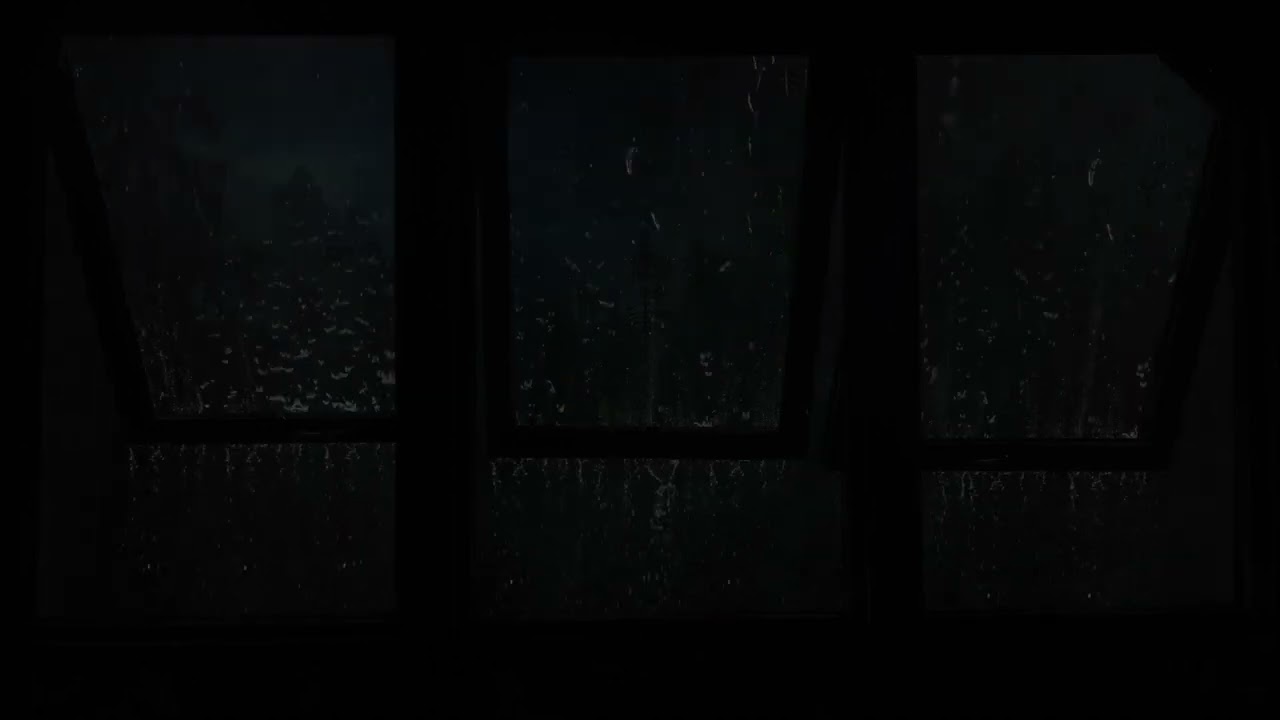 Thunder, Rain in Window ⛈️ Natural Soundscape for Meditation & Sleep | Black Sreen Rain🪟