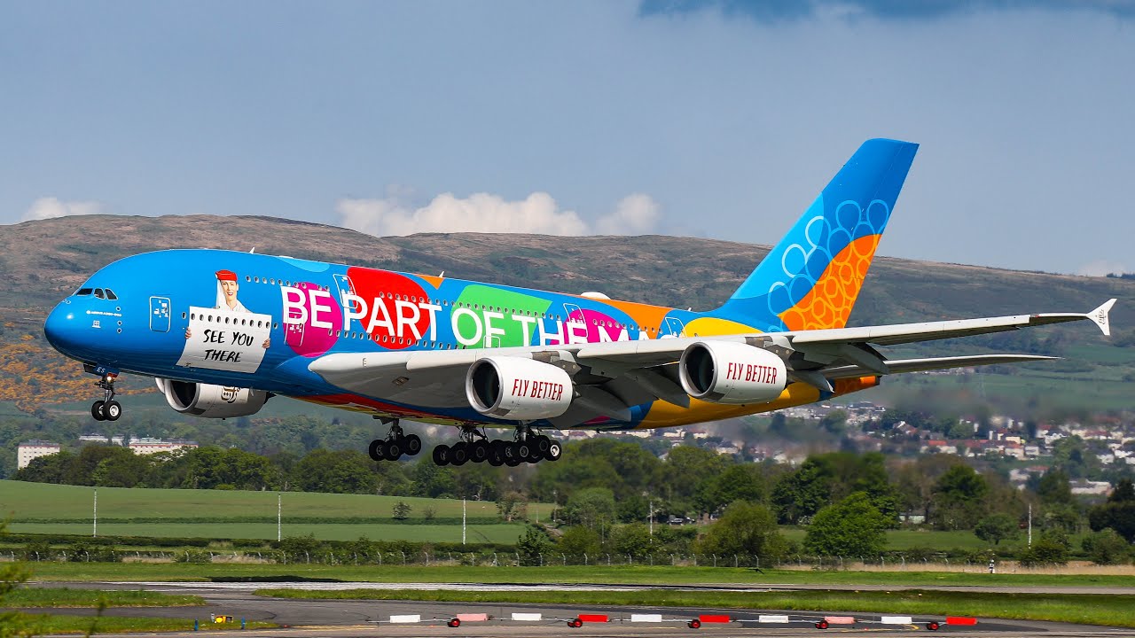 DESTINATION DUBAI | Emirates Be Part of the Magic A6-EES | Smokey Landing + Takeoff | Glasgow 2023