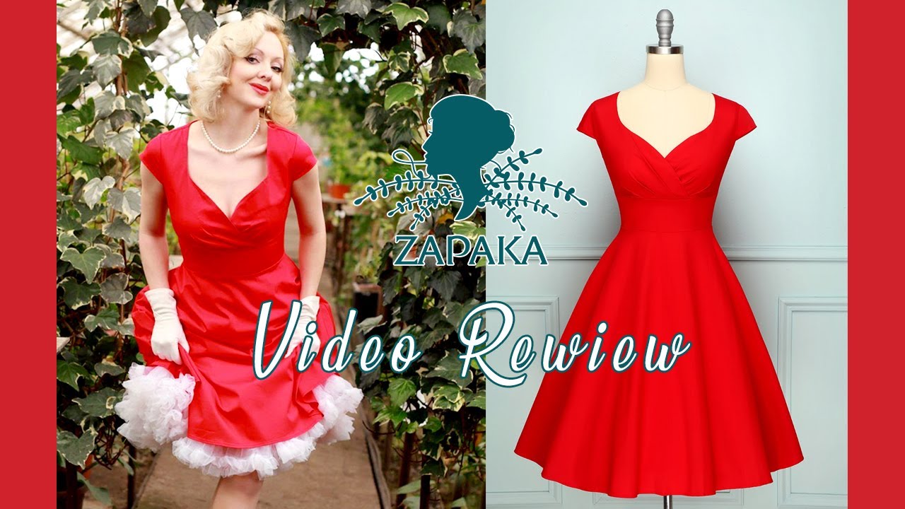 Zapaka Women Vintage Red V Neck A Line Swing 1950s Party Dress With Sleeves Review - FREE SHIPPING