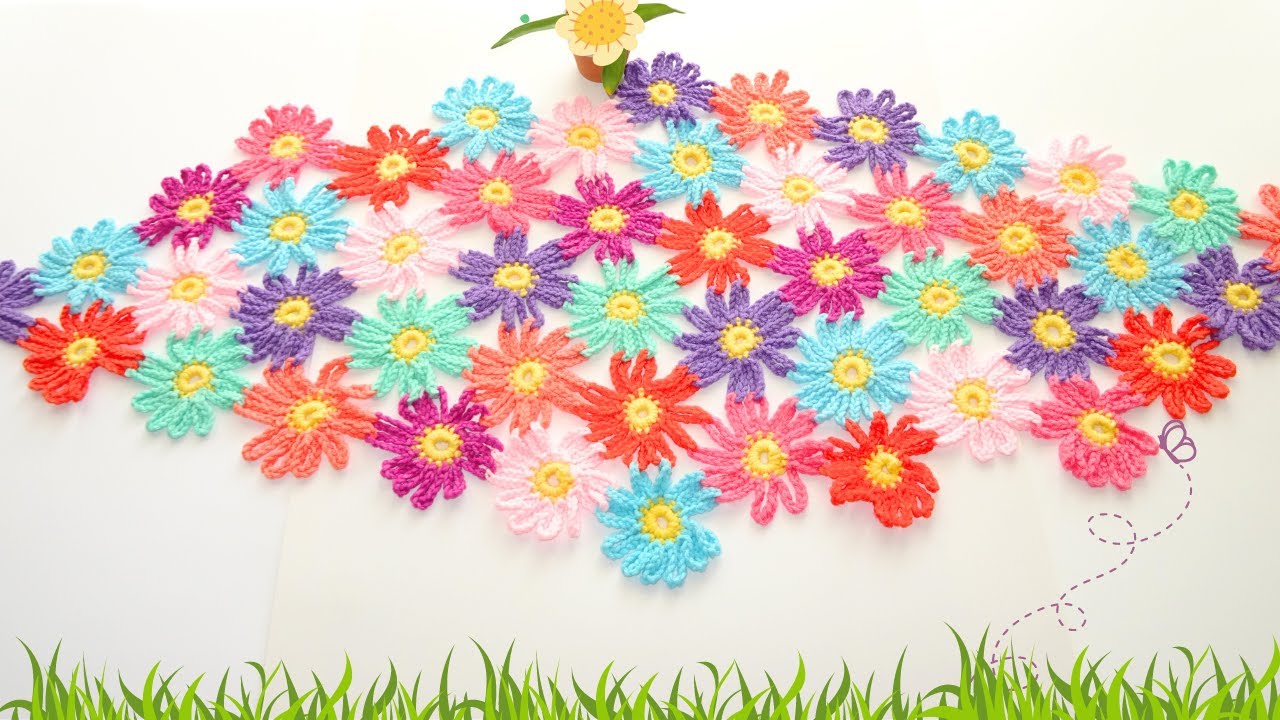 Crochet Floral Table Runner | Crochet Flower Motif | How to Crochet Flowers and Join Them Together