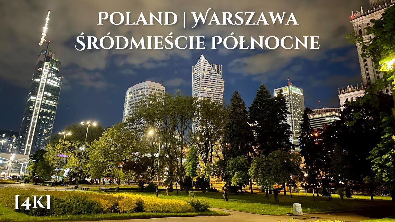 Walking in the Rain in Downtown Warsaw, Poland. 4K City Walk