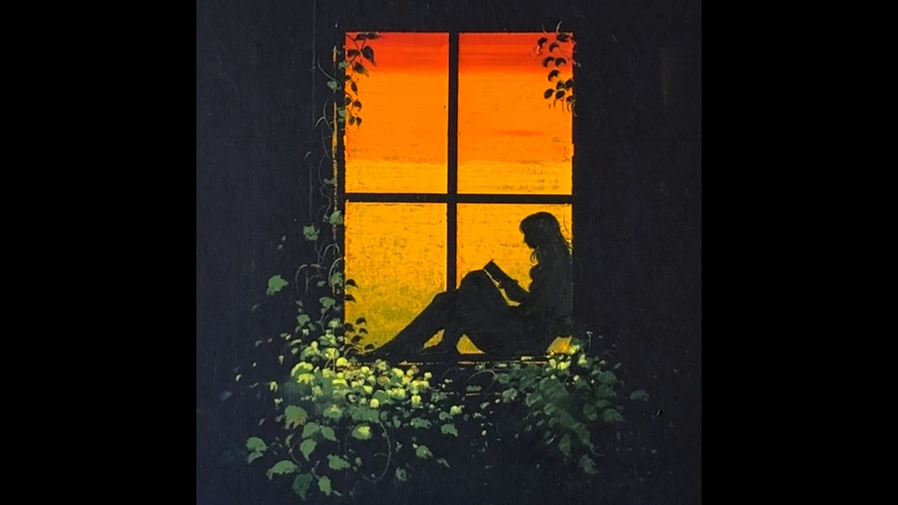 Oil pastel drawing - Easy window silhouette drawing