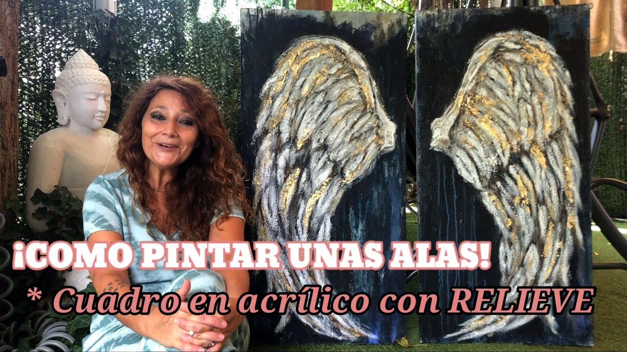 Como pintar unas ALAS! 🎨 con RELIEVE y PAN DE ORO! cuadro en acrílico paso a paso 😍