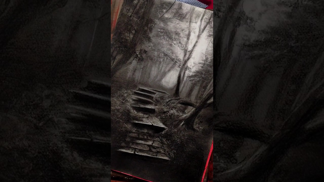 dark landscape of forest charcoal art #art #shorts #charcoal #realistic #artwork #sketch #scenery