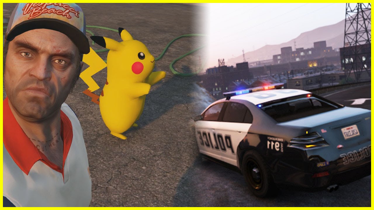 GTA 5 Mods - RUNNING FROM THE COPS WITH PIKACHU! | Pokemon Go GTA 5 Mod