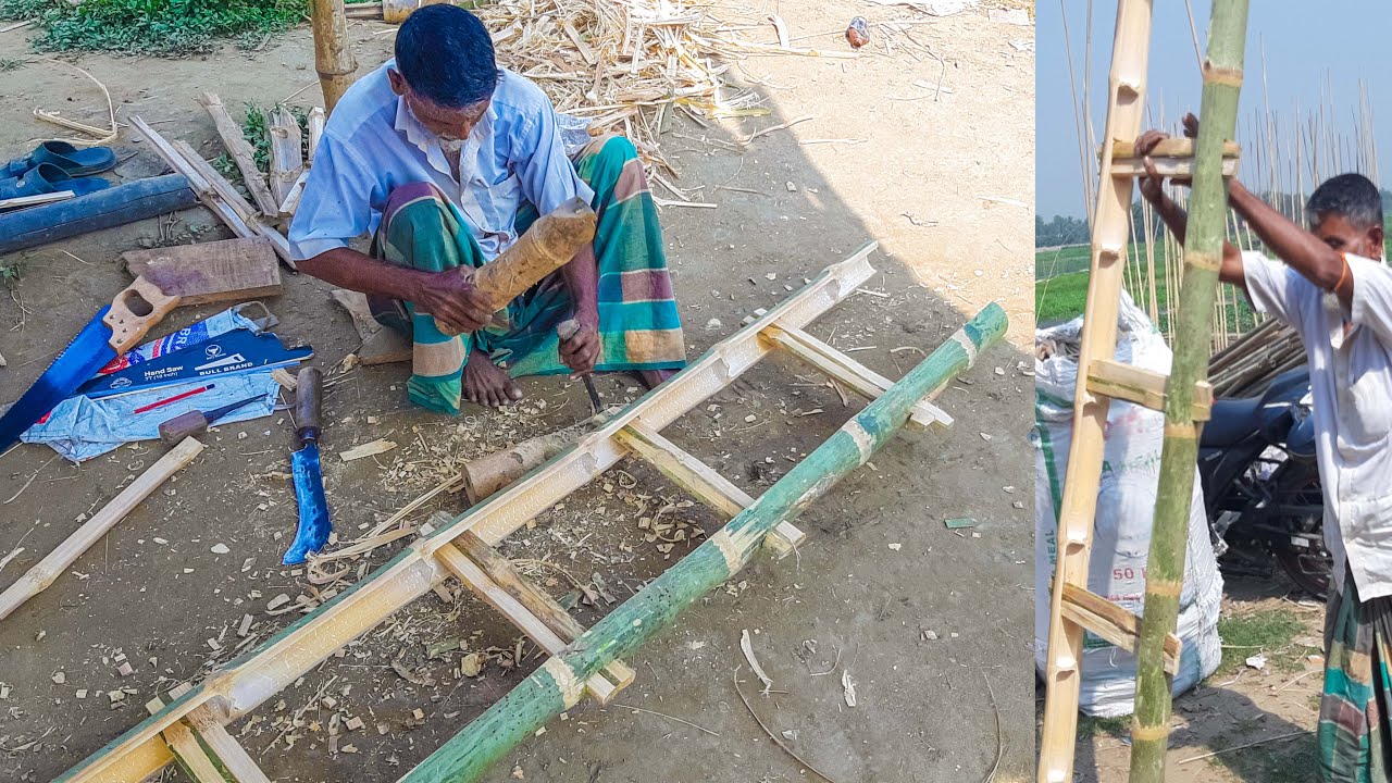 Bamboo Ladder - Skillful Old Craftsman Making Bamboo Ladder | Crafts in Bangladesh