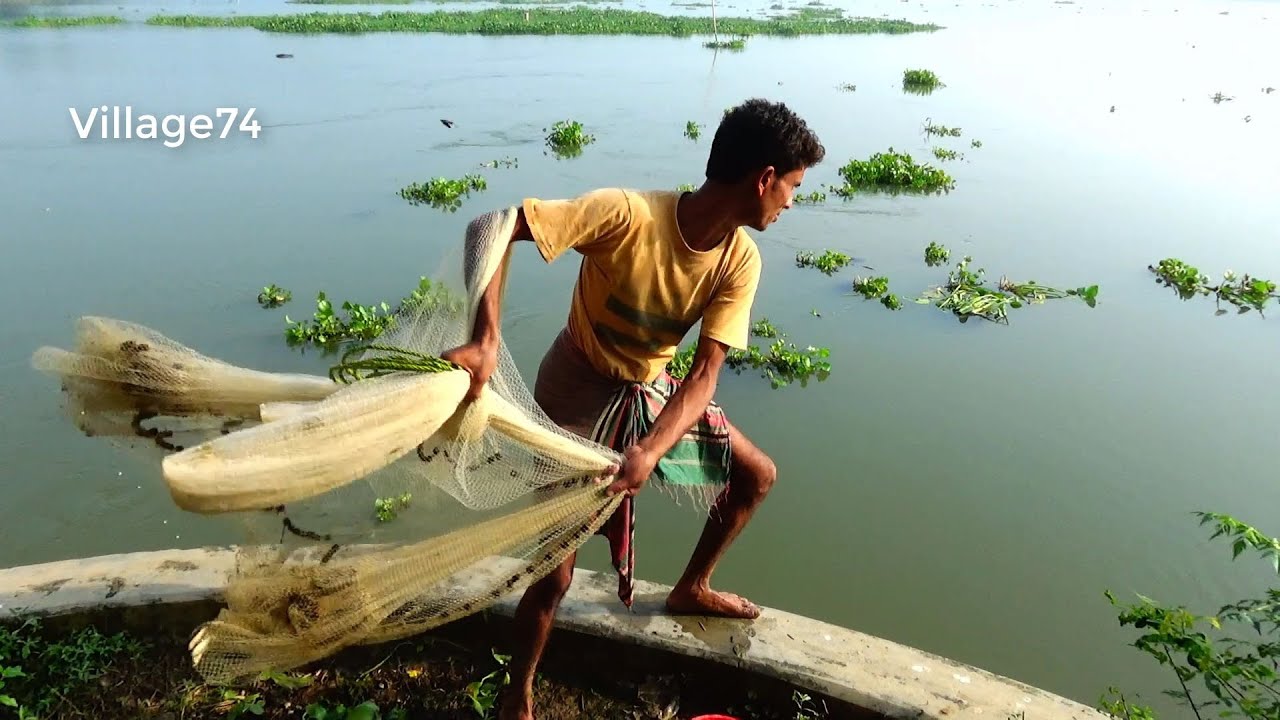 Cast Net to Catch fish Under Bridge