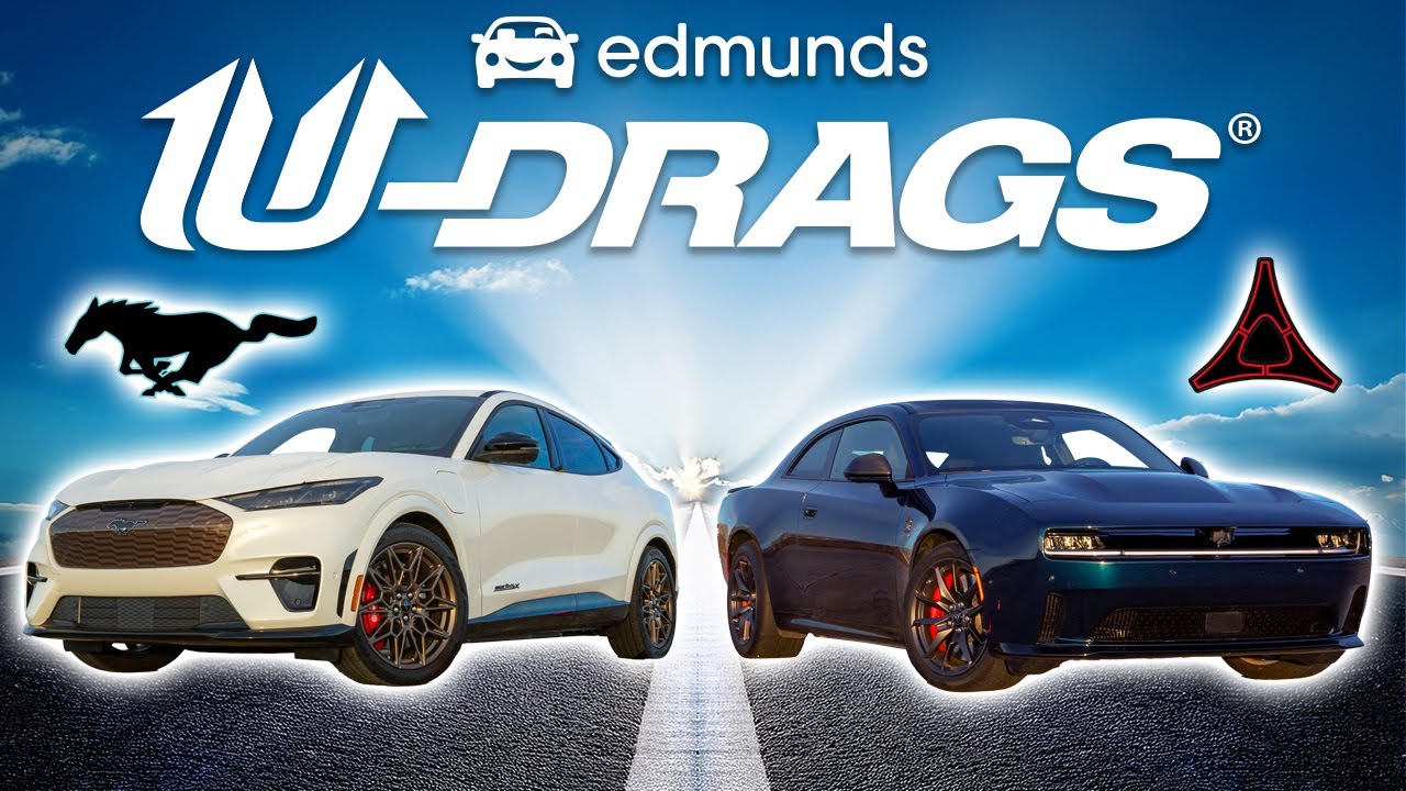 EDMUNDS U-DRAGS: Dodge Charger Daytona EV vs. Ford Mustang Mach-E GT | Acceleration, Handling & More