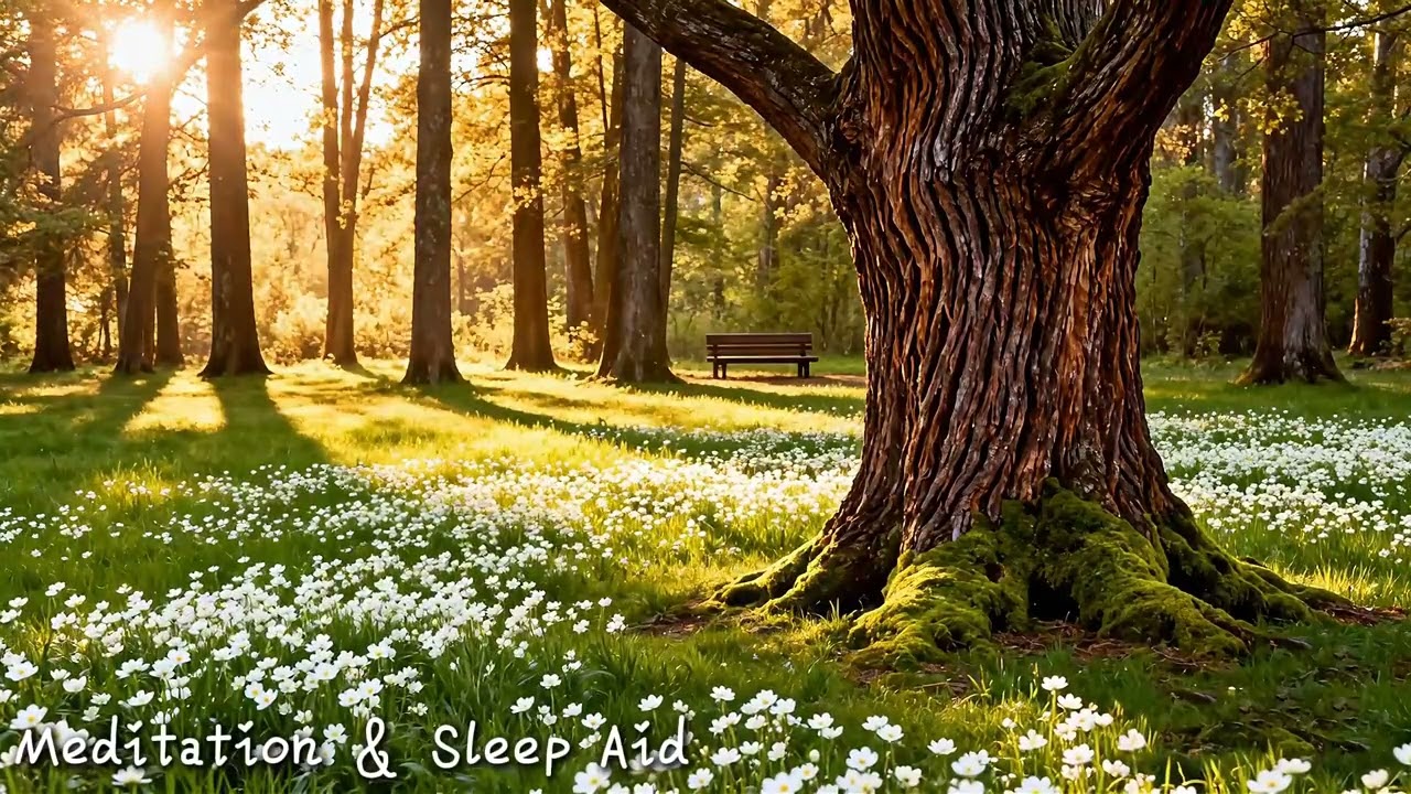 ☀️ 暖林白簇苔根・柔阳轻栖韵 | 春野舒闲氛围 Relaxing Sunny Forest White Flower Moss Ambience