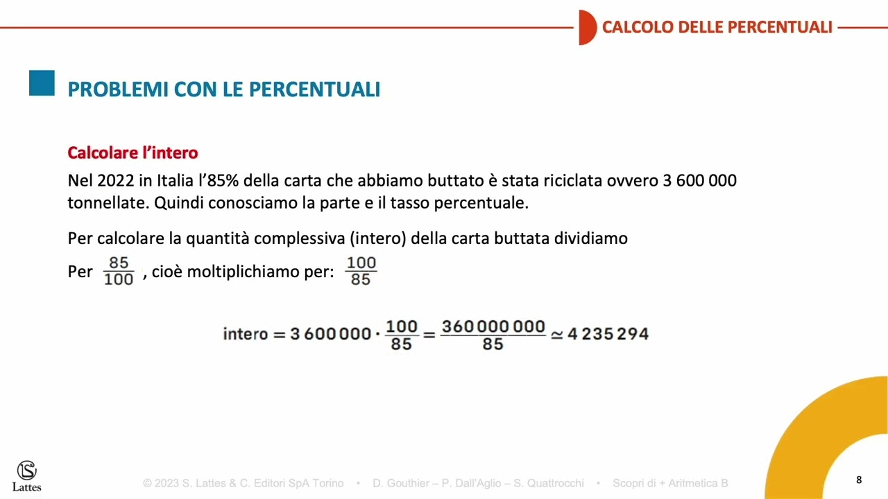 Calcolo delle percentuali - Matematica Lattes Editori